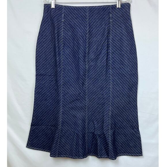 The Look by Randolph Duke Women's Size 16 Blue Striped Denim Ruffled Hem Skirt - Picture 1 of 8